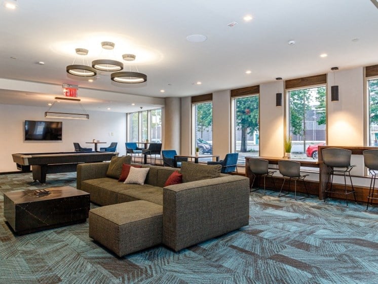 Resident Lounge with Media at 470 Manhattan, New York, 11222
